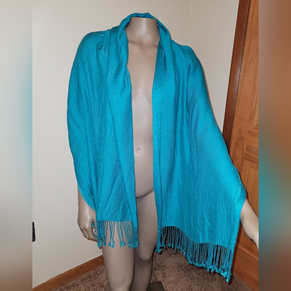 Fringed Teal Pashmina